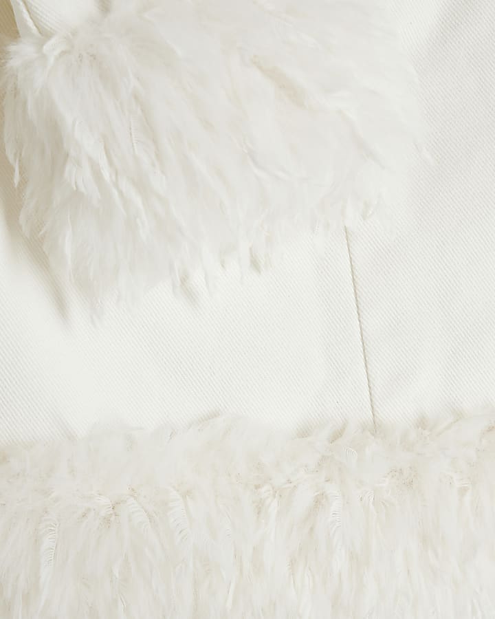 Girls White Denim Feather Set