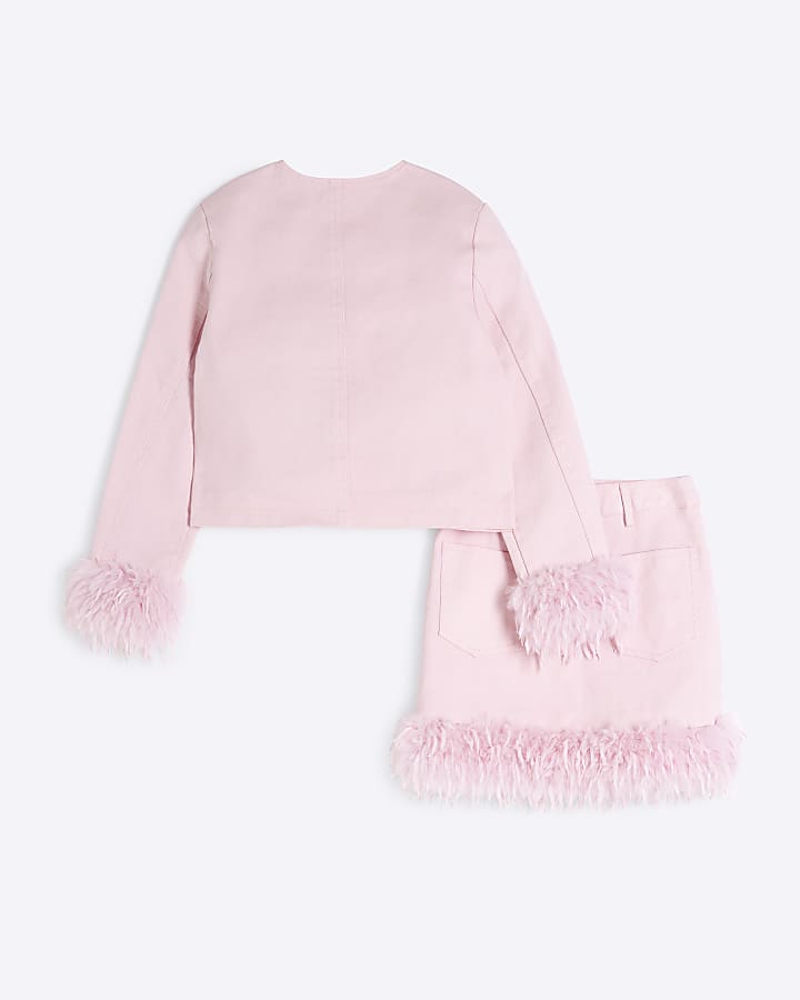 Girls Pink Denim Feather Set