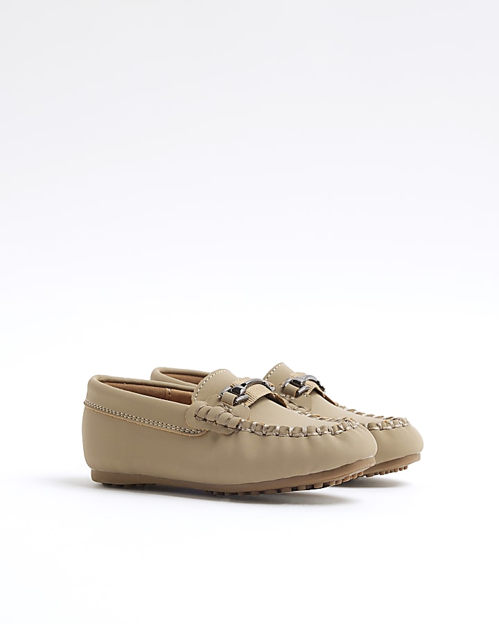 Mini Boys Beige Faux Leather Loafers