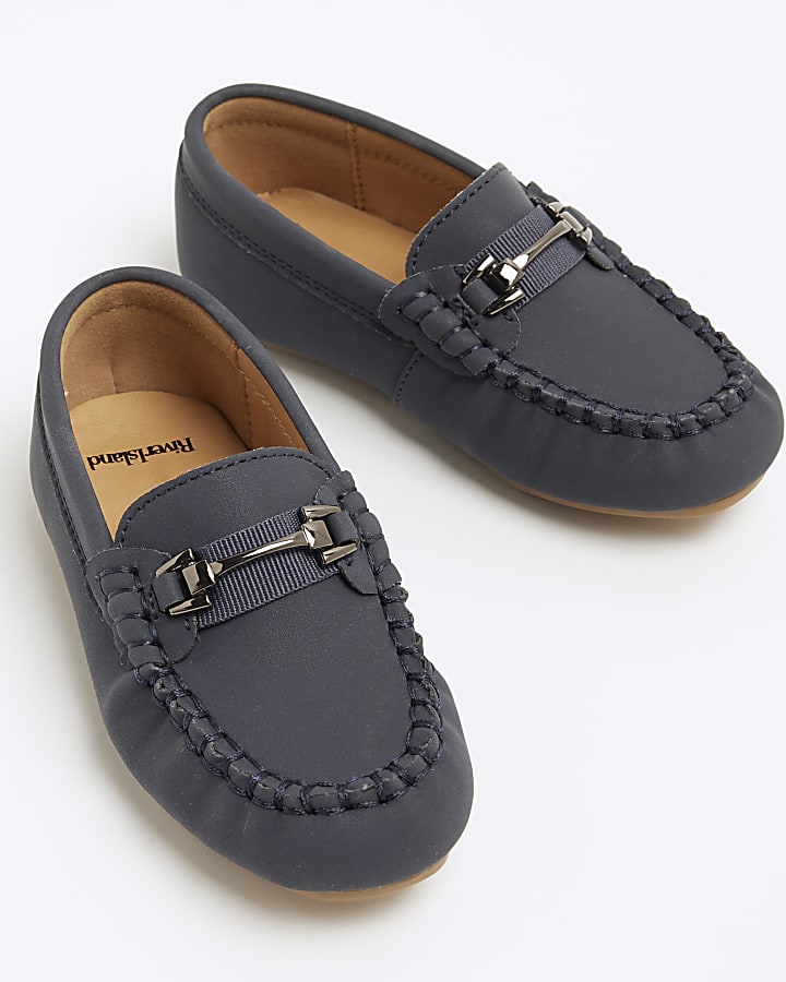 Mini Boys Navy Faux Leather Loafers