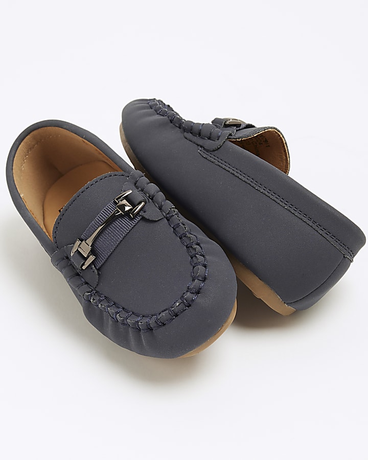 Mini Boys Navy Faux Leather Loafers