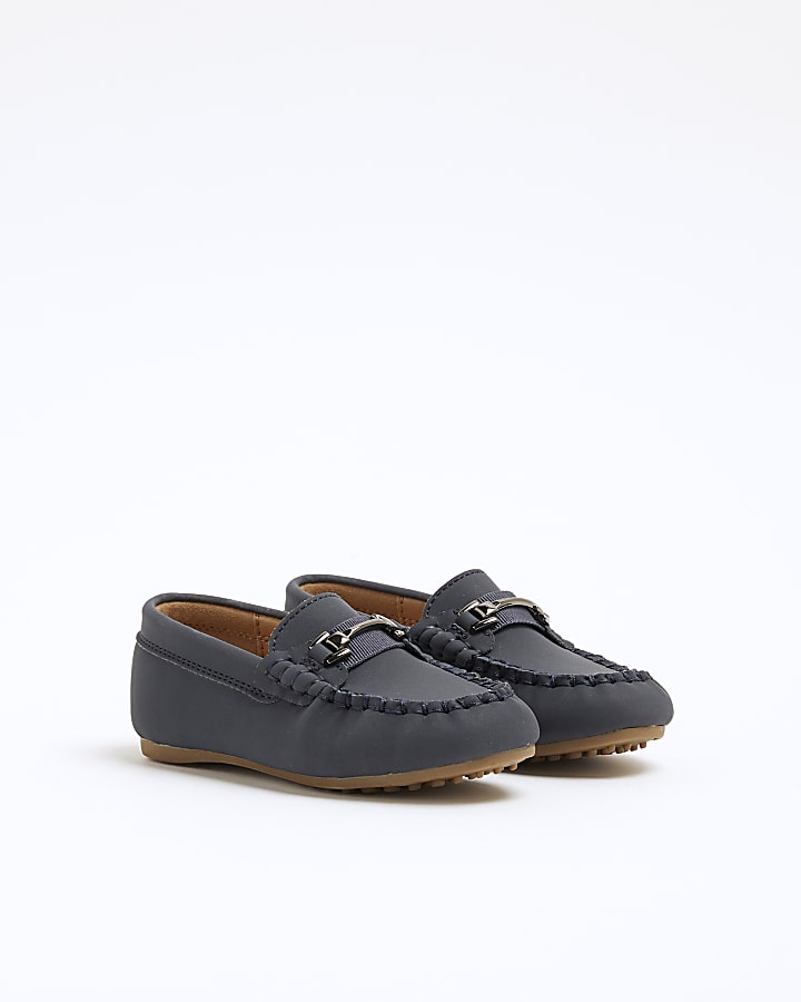 Mini Boys Navy Faux Leather Loafers