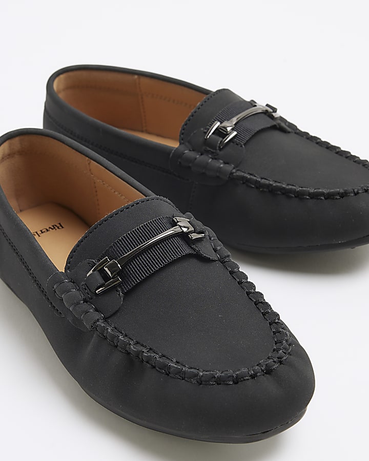 Boys Black Faux Leather Loafers