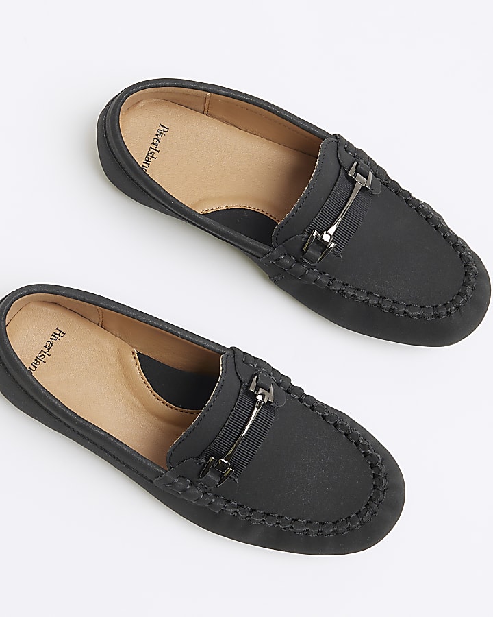 Boys Black Faux Leather Loafers