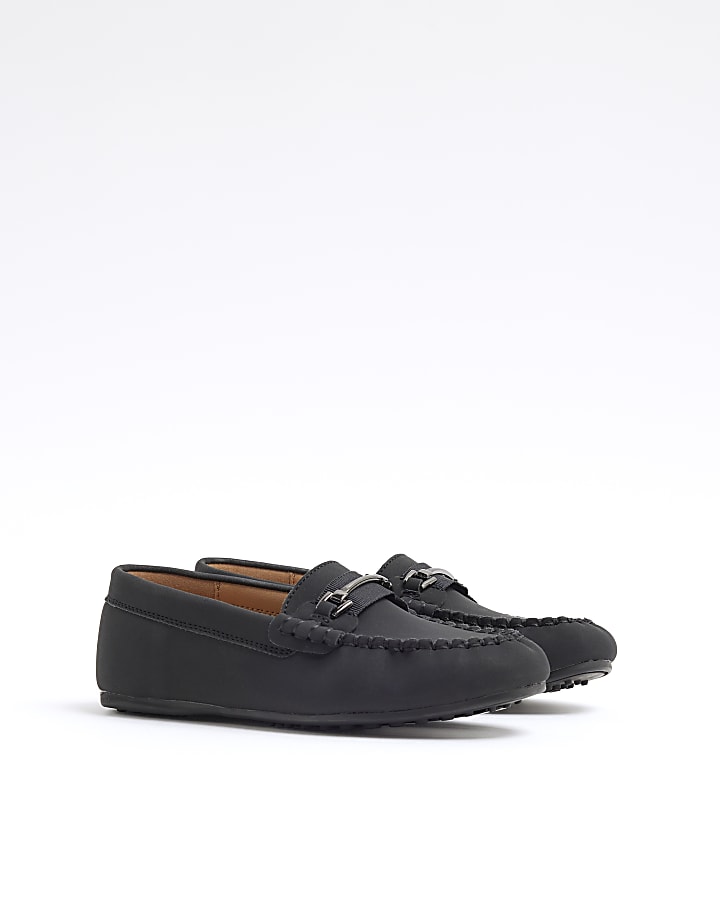 Boys Black Faux Leather Loafers