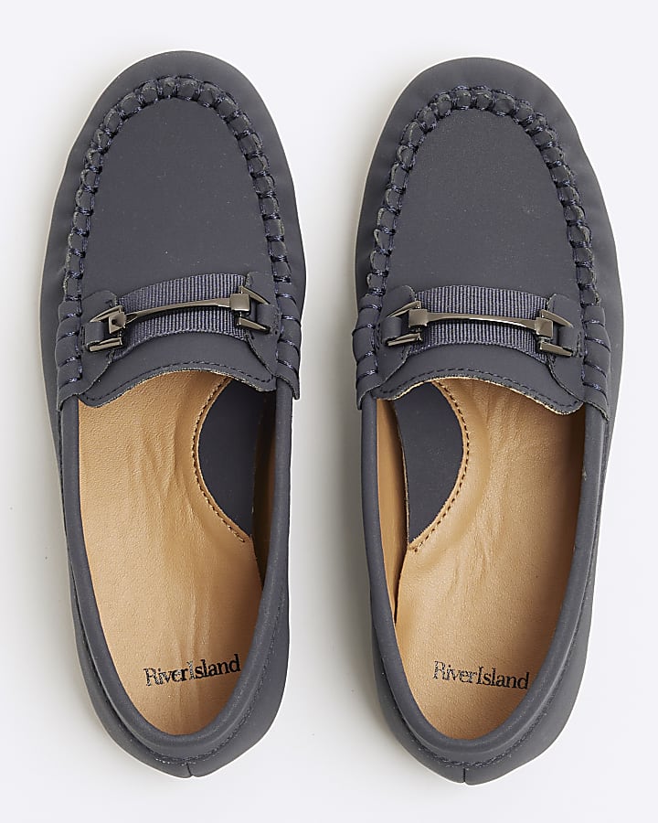 Boys Navy Faux Leather Loafers