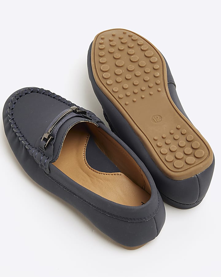 Boys Navy Faux Leather Loafers