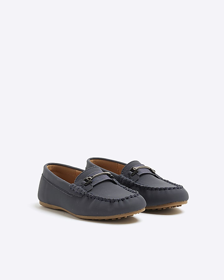 Boys Navy Faux Leather Loafers