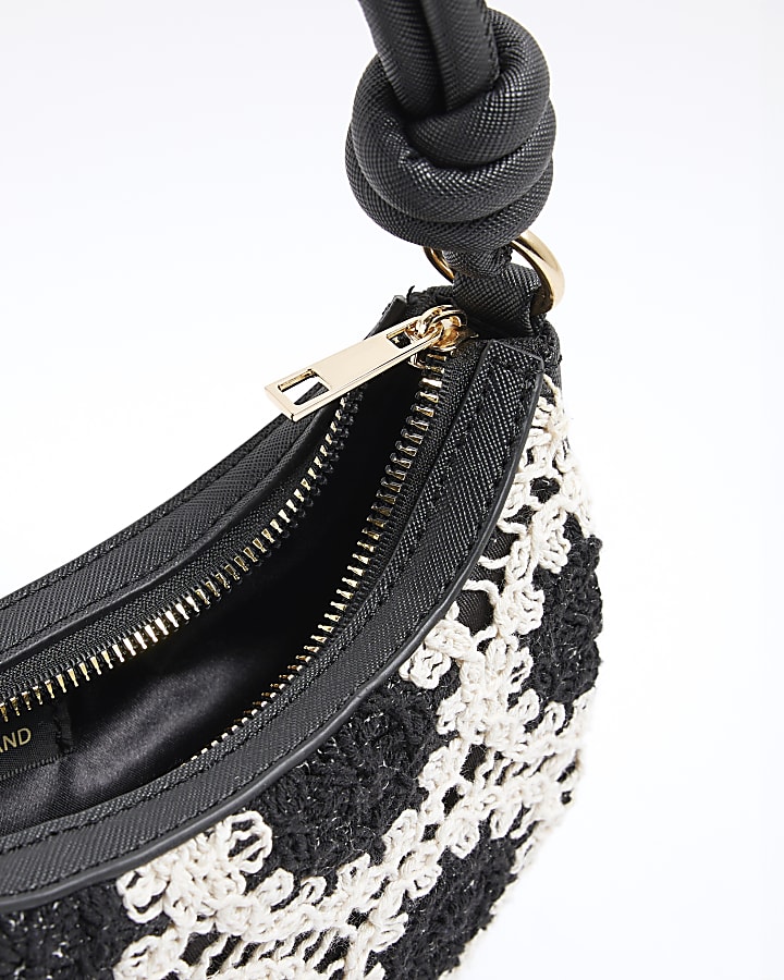 Girls Black Monochrome Crochet Scoop Bag