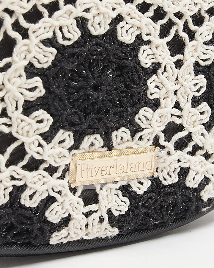 Girls Black Monochrome Crochet Scoop Bag