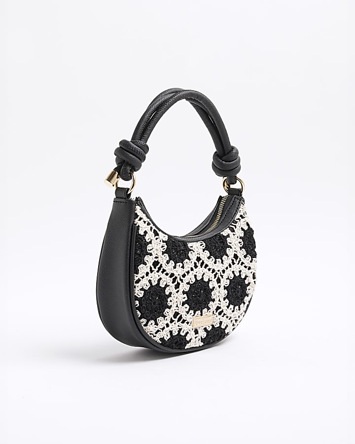 Girls Black Monochrome Crochet Scoop Bag