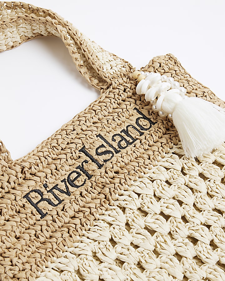 Girls Beige RI Raffia Shopper Bag