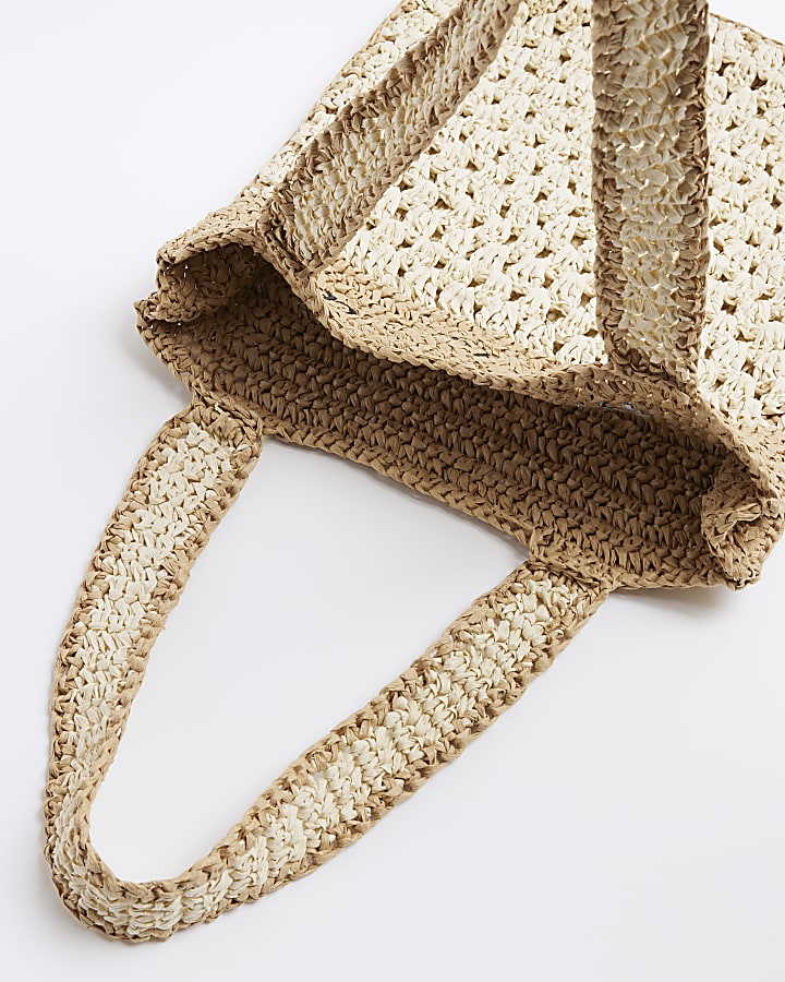 Girls Beige RI Raffia Shoulder Bag