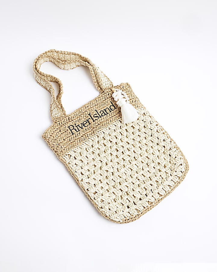 Girls Beige RI Raffia Shopper Bag