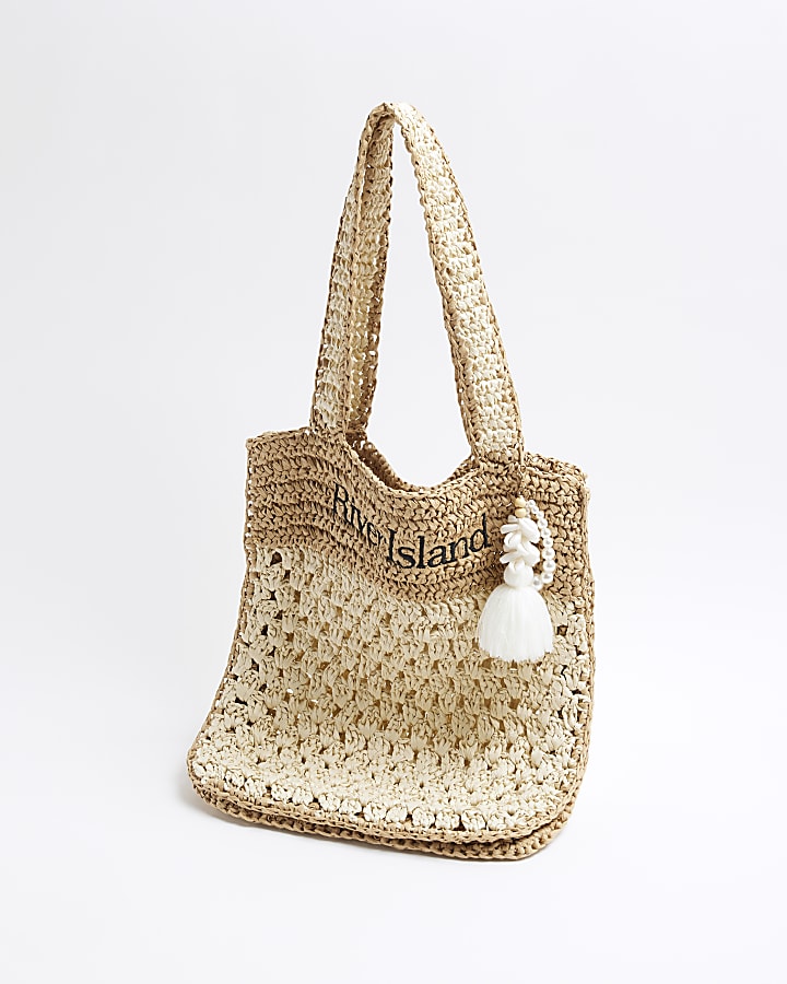 Girls Beige RI Raffia Shopper Bag