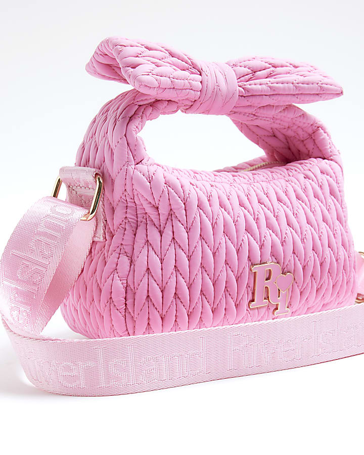 Girls Pink Nylon Weave Bow Shoulder Bag