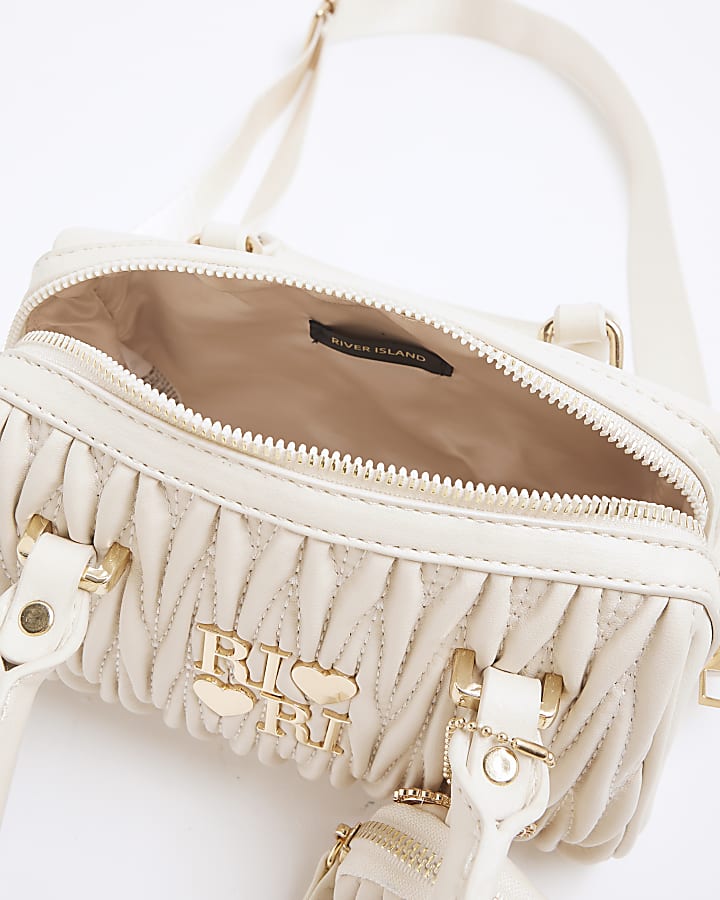 Girls Cream Ruched Cross Body Bag