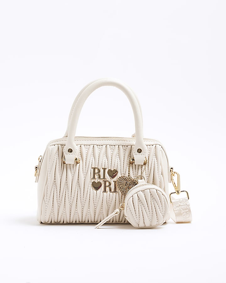 Girls Cream Ruched Cross Body Bag