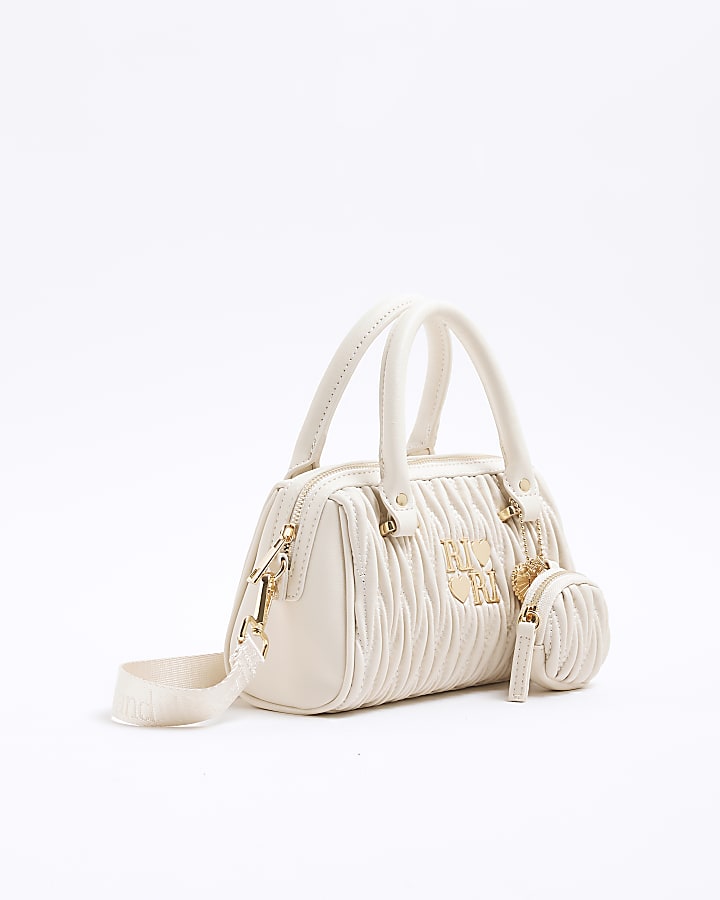 Girls Cream Ruched Cross Body Bag