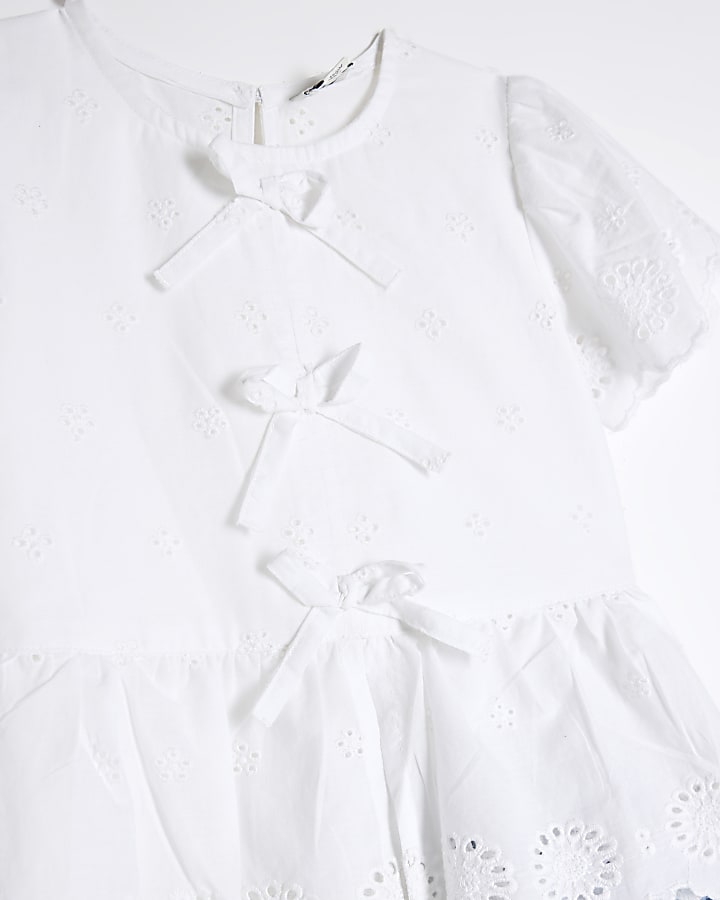 Girls White Broderie Blouse Set