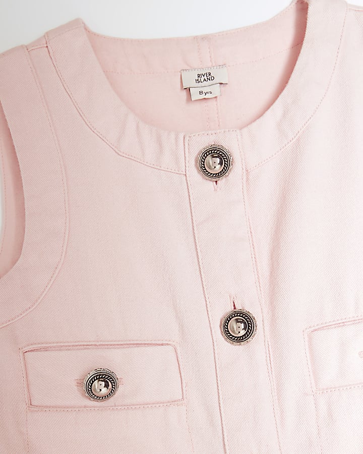 Girls Pink Button Denim Shift Dress