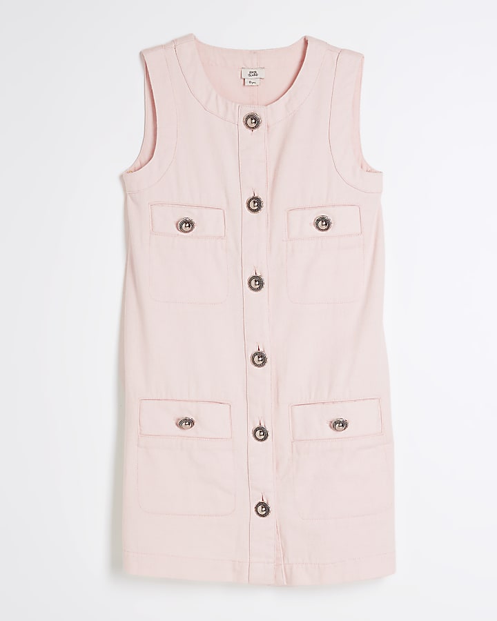 Girls Pink Button Denim Shift Dress