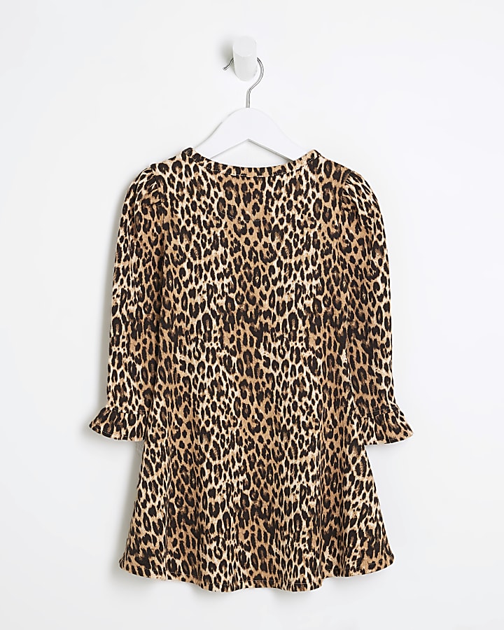 Mini Girls Brown Leopard Skater Dress