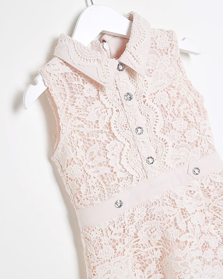 Mini Girls Pink Lace Collar Shirt Dress