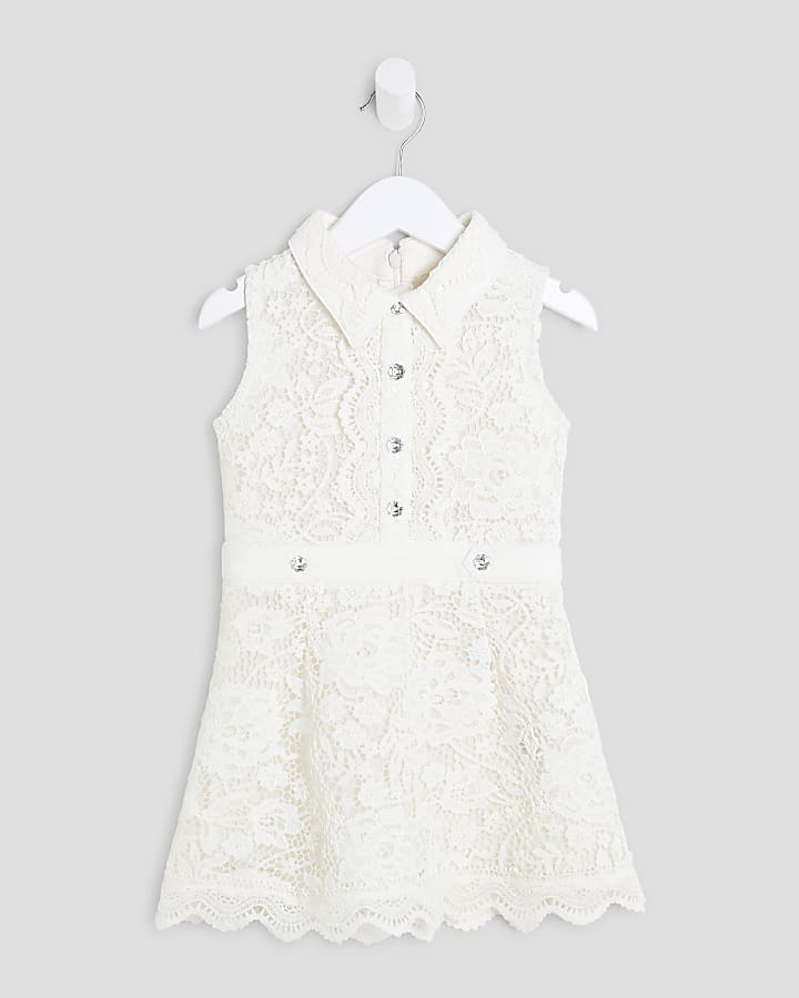 Mini Girls White Lace Collar Shirt Dress