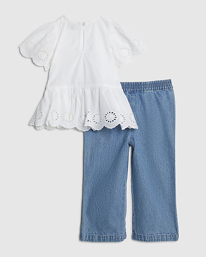 Mini Girls White Broderie Blouse Set