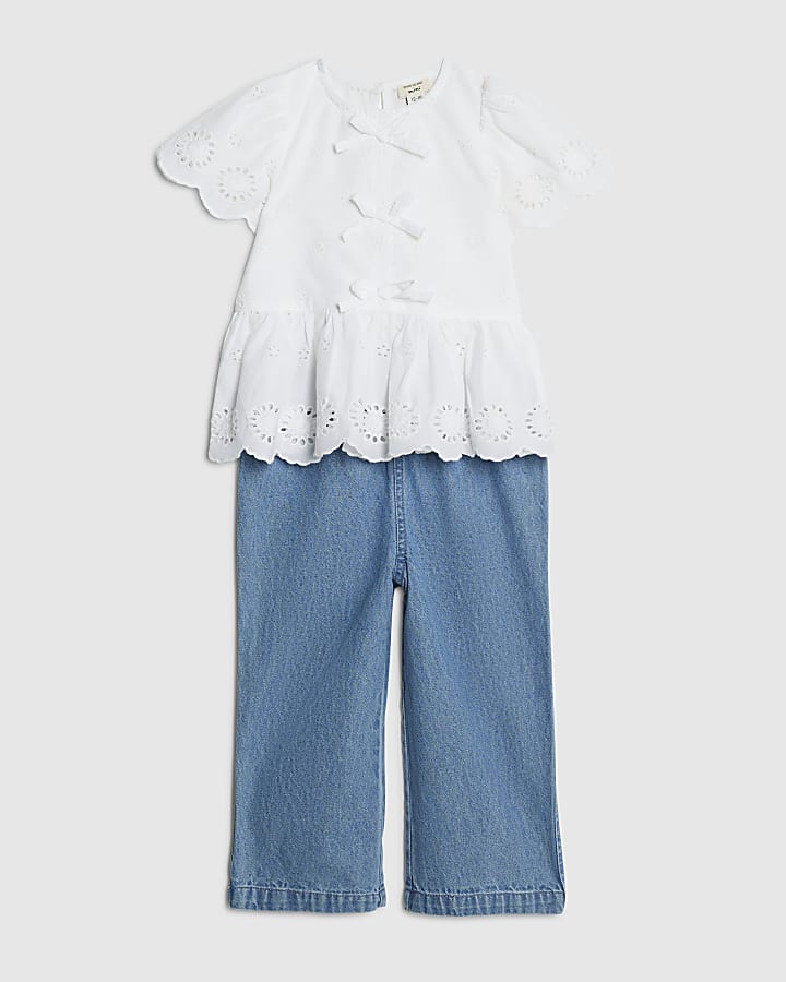 Mini Girls White Broderie Blouse Set