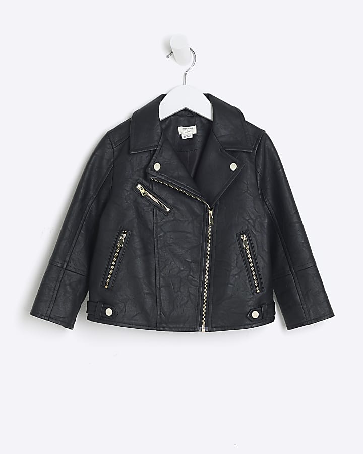 Mini Girls Black Faux Leather Biker Jacket