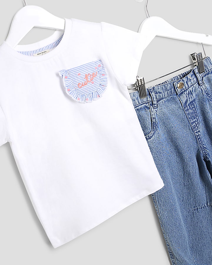 Mini Girls White Cutie T-Shirt And Jeans Set