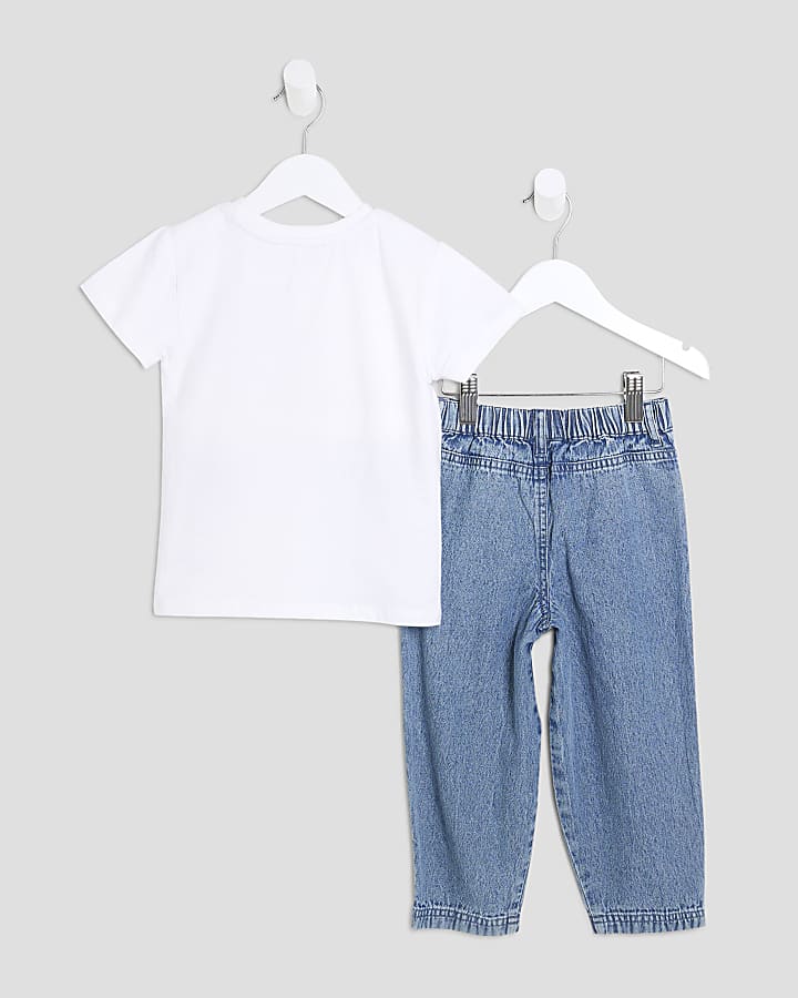 Mini Girls White Cutie T-Shirt And Jeans Set