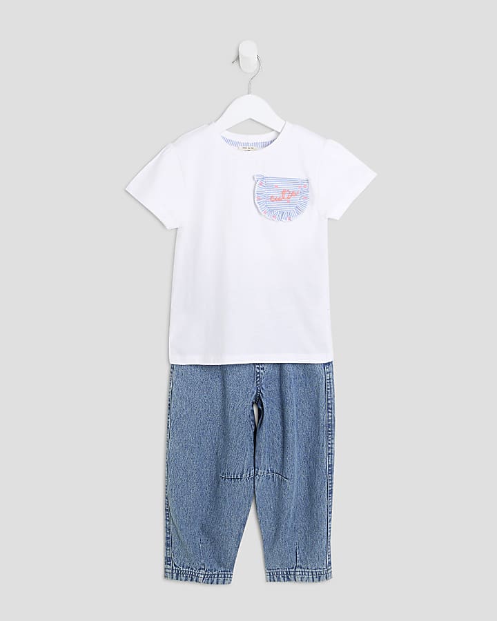 Mini Girls White Cutie T-Shirt And Jeans Set