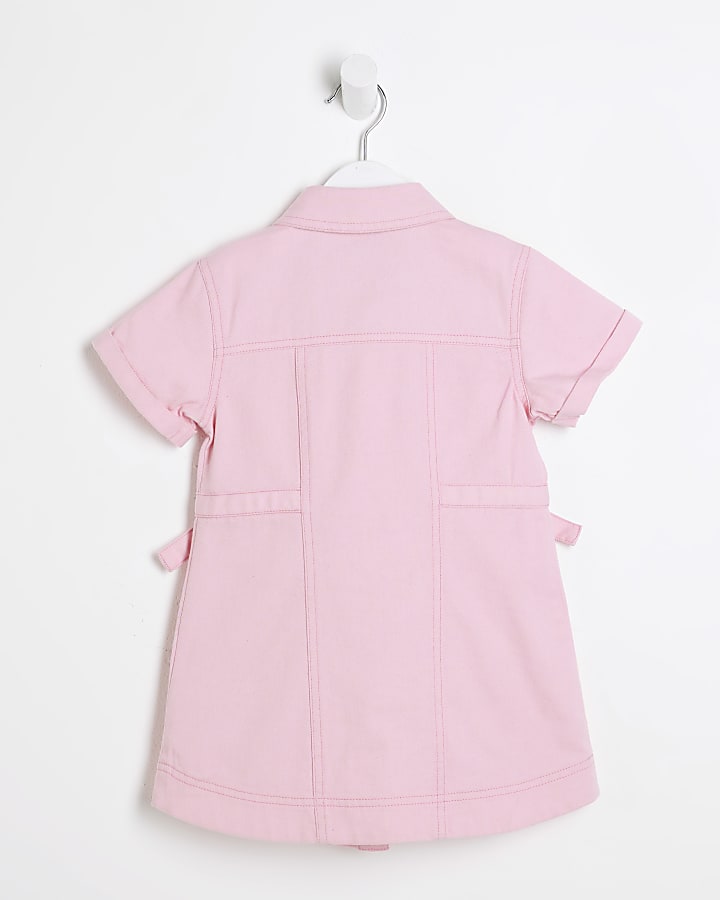 Mini Girls Pink Denim Twill Belted Dress