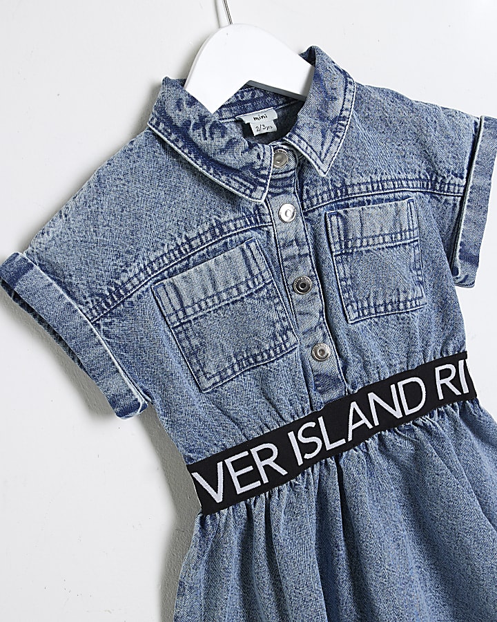 Mini Girls Blue Denim RI Waistband Dress