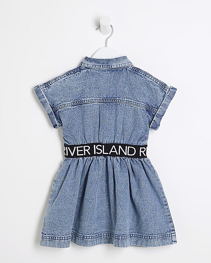 Mini Girls Blue Denim RI Waistband Dress