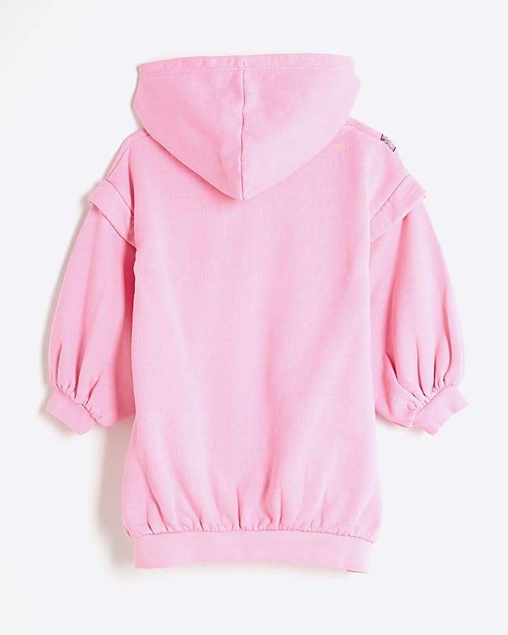 Mini Girls Pink Hooded Bag Sweatshirt Dress