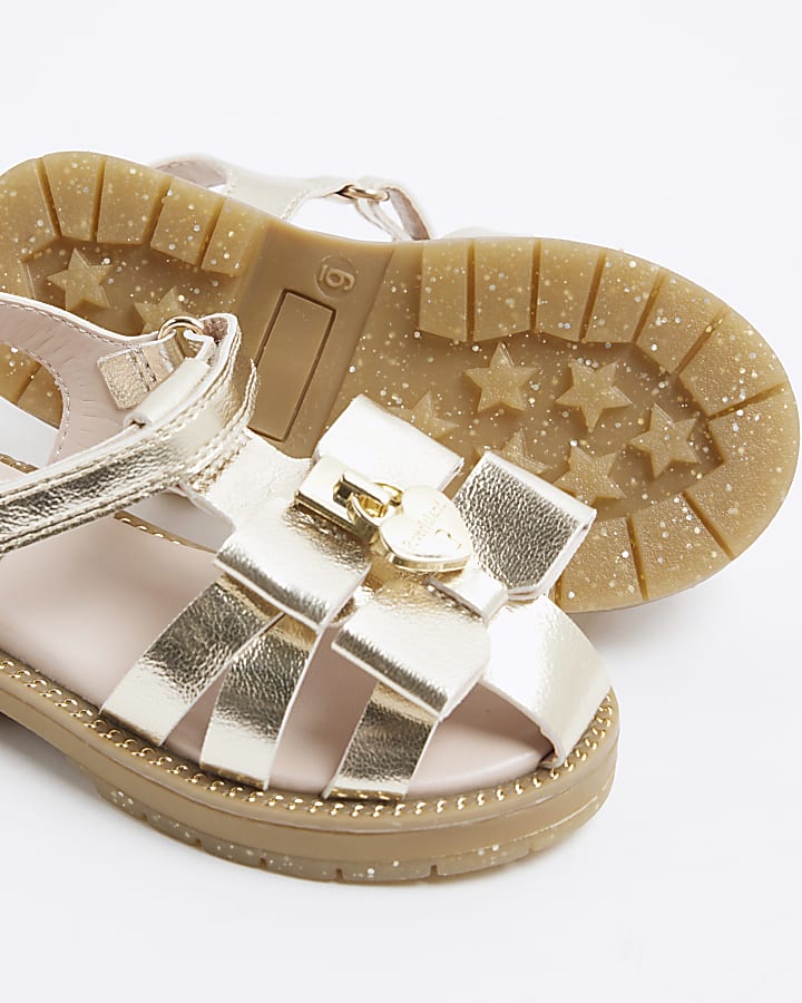 Mini Girls Gold Bow Sandals