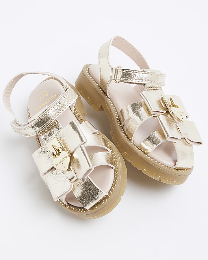 Mini Girls Gold Bow Sandals