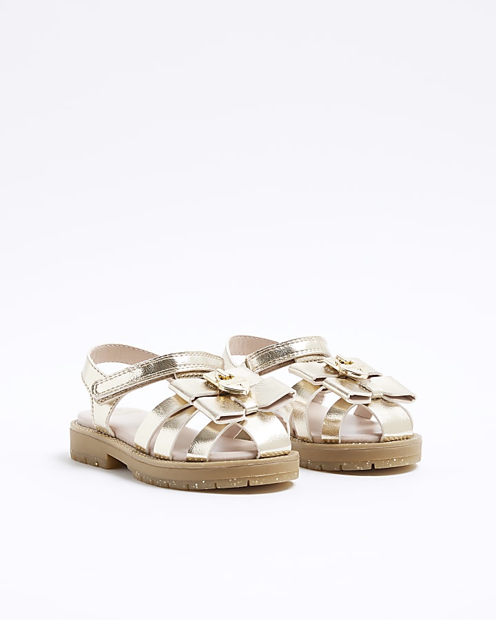 Mini Girls Gold Bow Sandals