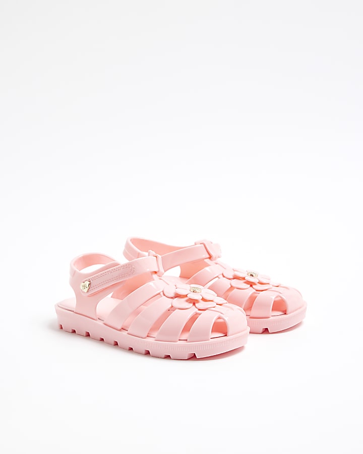 Mini Girls Pink Floral Jelly Sandals