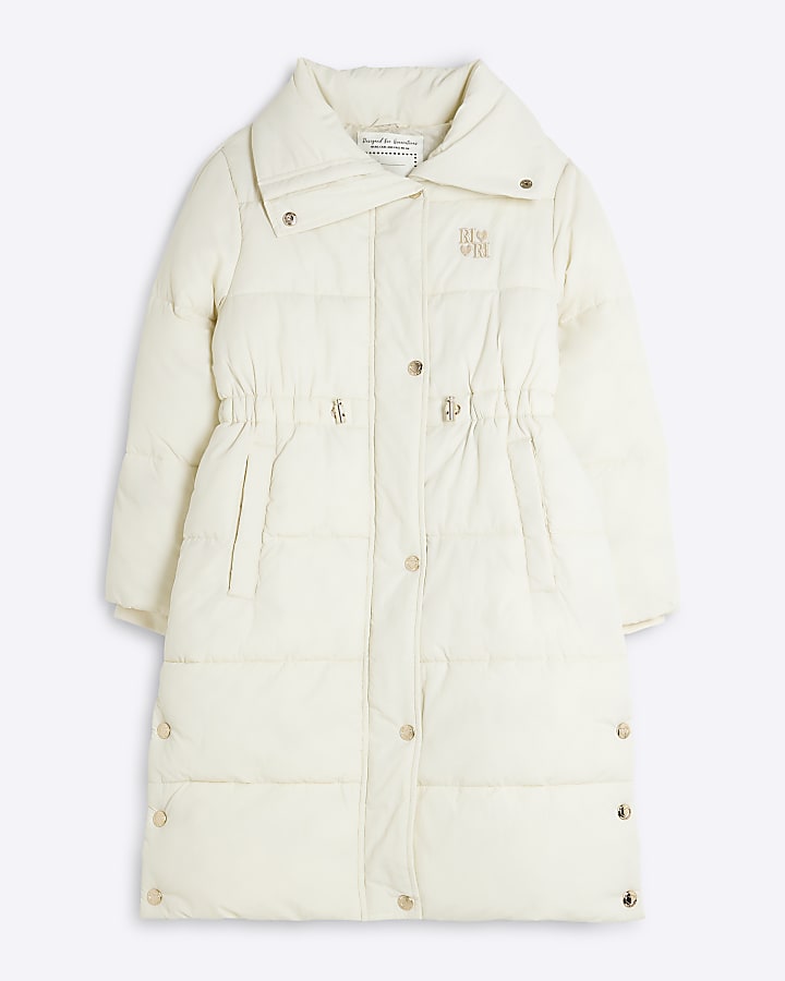 Girls Cream Longline Padded Jacket