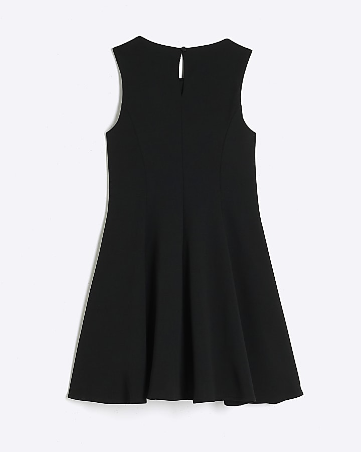 Girls Black Scuba Crepe Bow Skater Dress