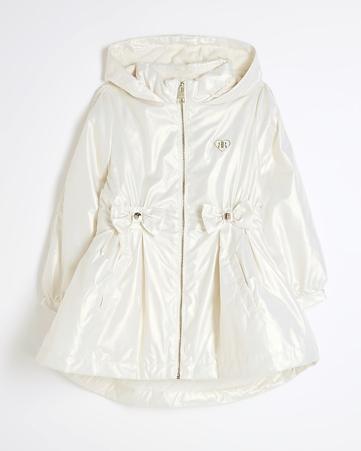 Girls Cream Cinched Frill Raincoat