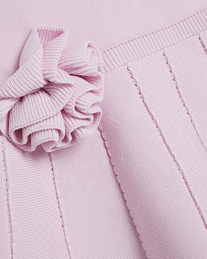 Mini Girls Pink Flower Corsage Knit Dress