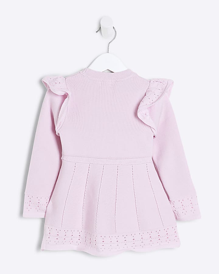 Mini Girls Pink Flower Corsage Knit Dress