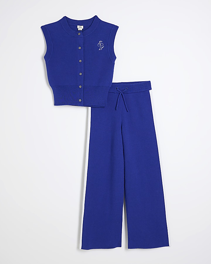 Girls Blue Sporty Waistcoat Set