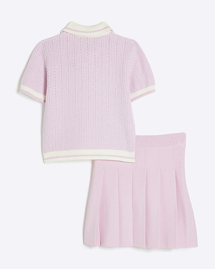 Girls Pink Revere Collar Polo Set